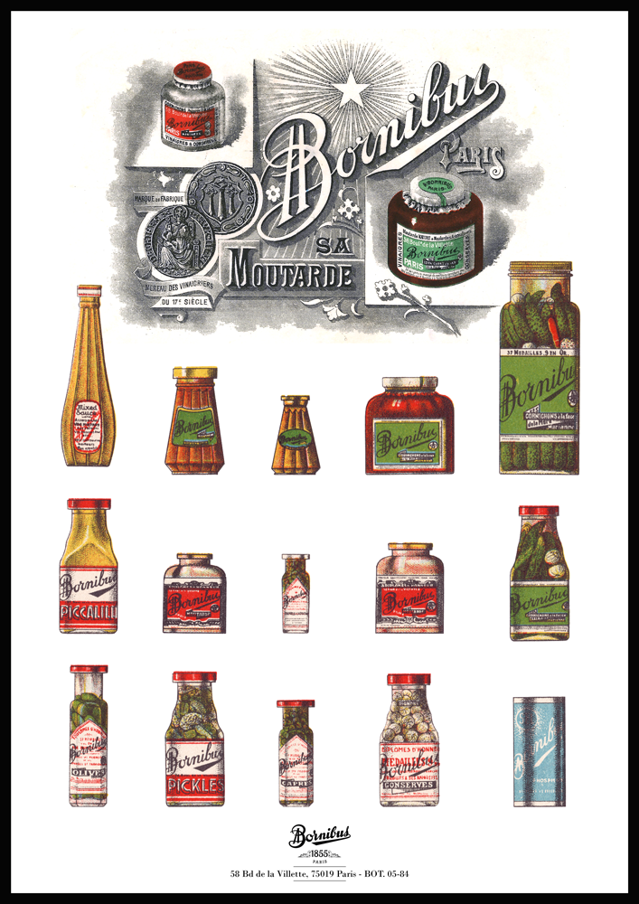 Poster Vintage Pots Bornoibus illustré